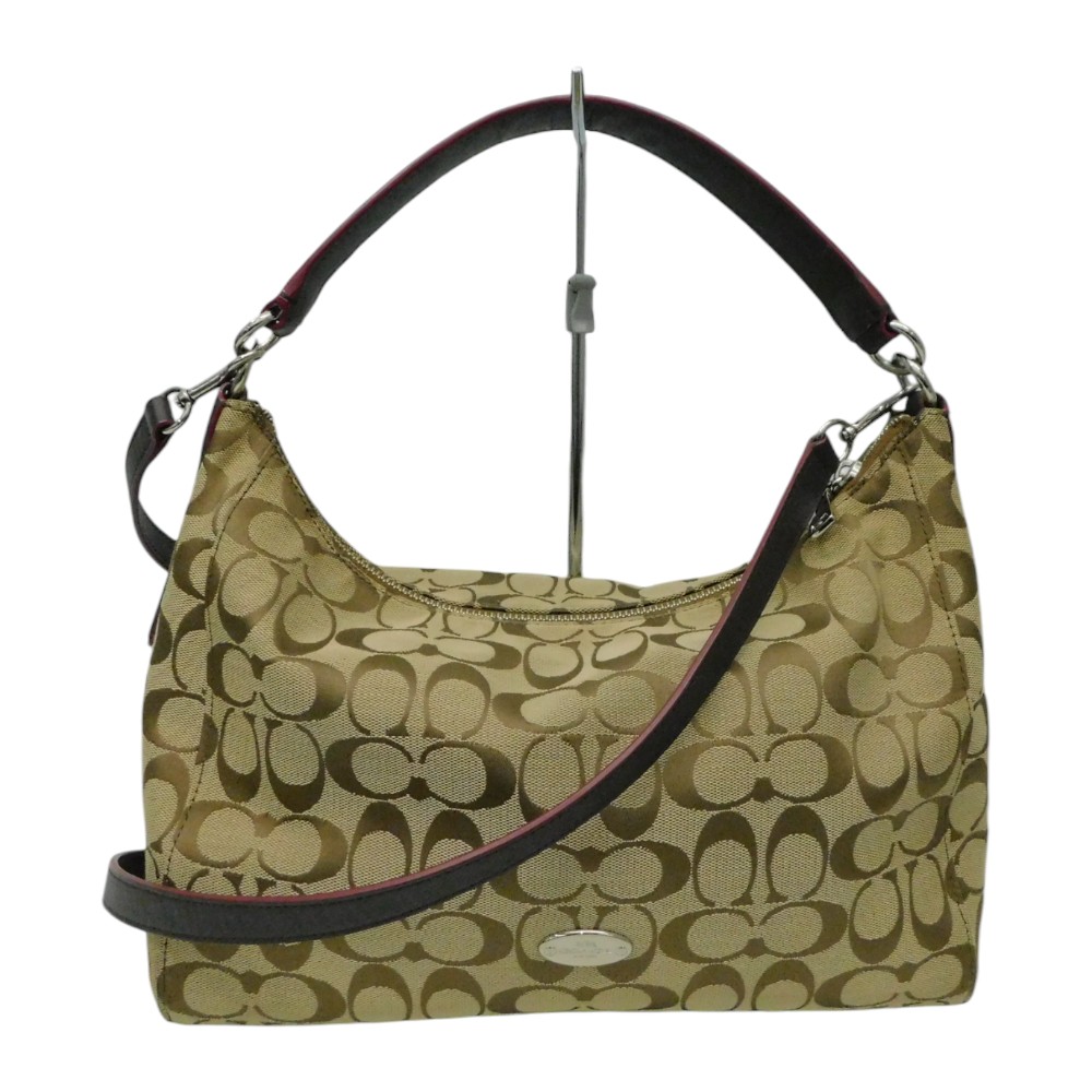 COACH コーチ　2WAYショルダーバッグ　F36716　ハンドバッグ　ブラウン　ベージュ　ワインレッド　シルバー金具　ショルダー紐調節可　レディース　ギフト　プレゼント包装可【中古】新居浜店