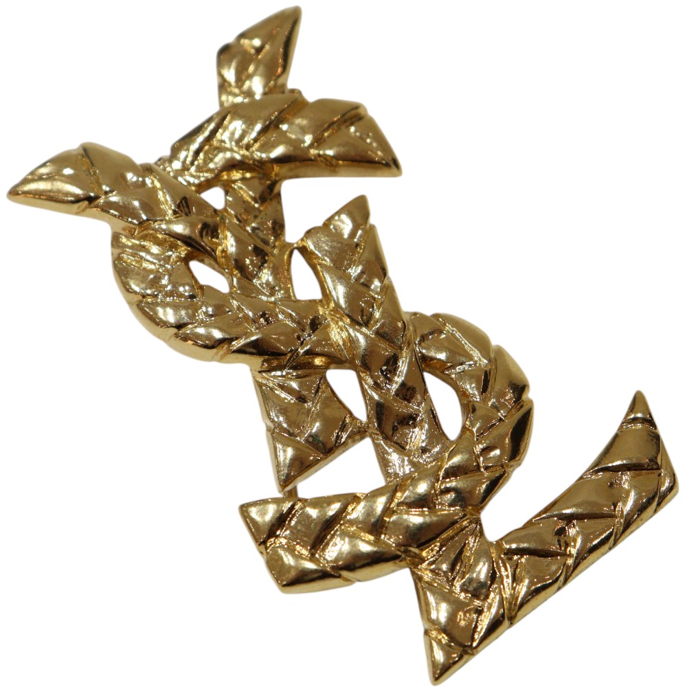 ⭐️ YSL イヴ・サンローラン ロゴ ゴールド ブローチ Yves Saint Laurent YVES SAINT LAURENT YSL logo rhinestone