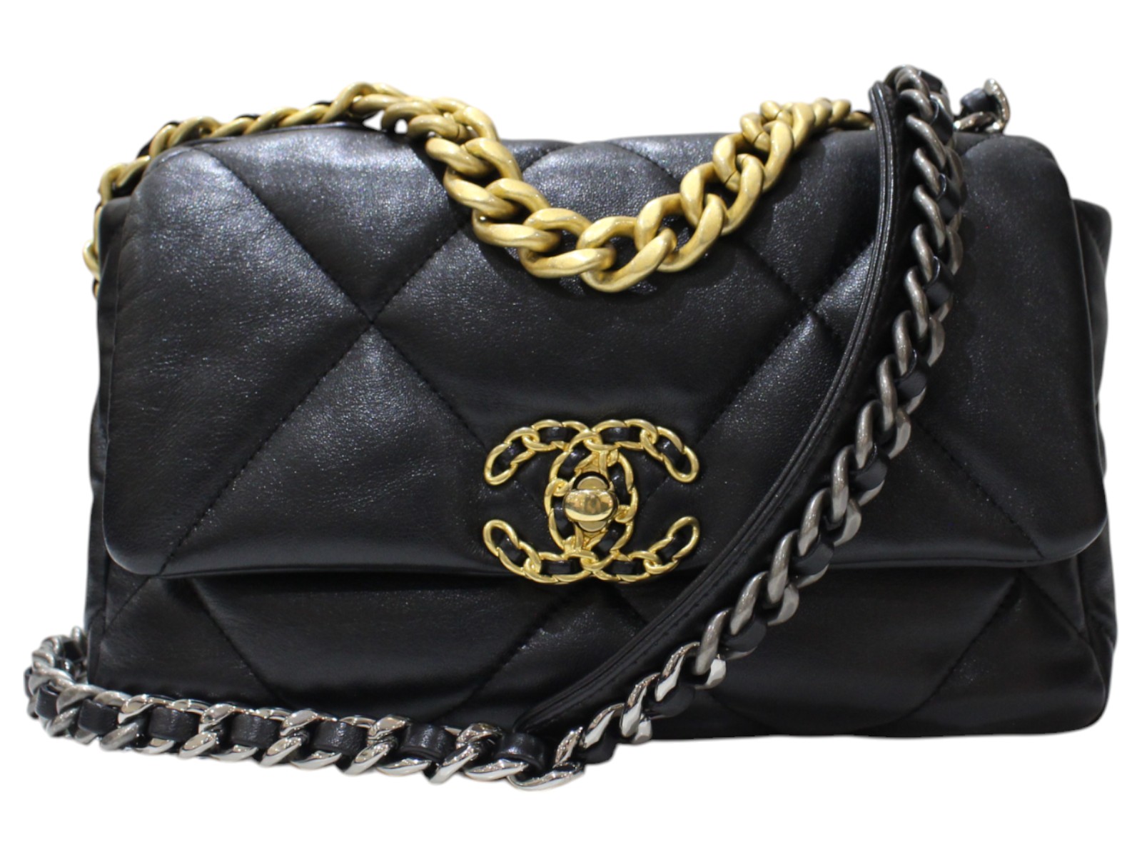 【布袋あり】CHANEL シャネル シャネル19 AS1160 黒いこと 黒 ハンドバック チェーン店ショルダーバッグ 2WAY 子ヒツジひと肌 しろがね色 ゴールド ココマーク 御洒落 レディース ウィメンズ 分かりやすい 一般受け 差し上げ物荷造り 差し上げ物【中古】松前R56号店