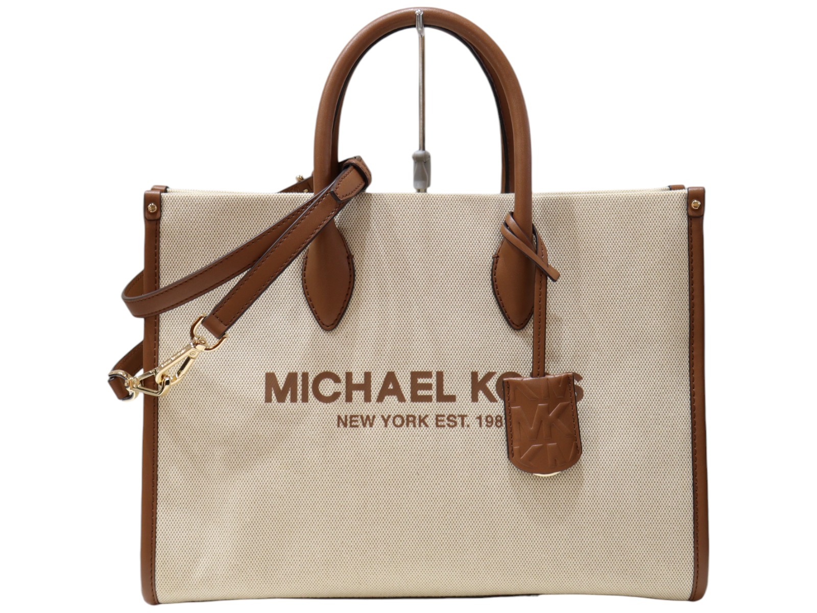 【ショルダーストラップあり】MICHAEL KORS　マイケル・コース　キャンバス2WAYバッグ　トートバッグ　ショルダーバッグ　ベージュ系×ブラウン系　ロゴ　斜めがけ　レディース　ウィメンズ　定番　人気　ギフト　プレゼント包装可【中古】松山朝生田店