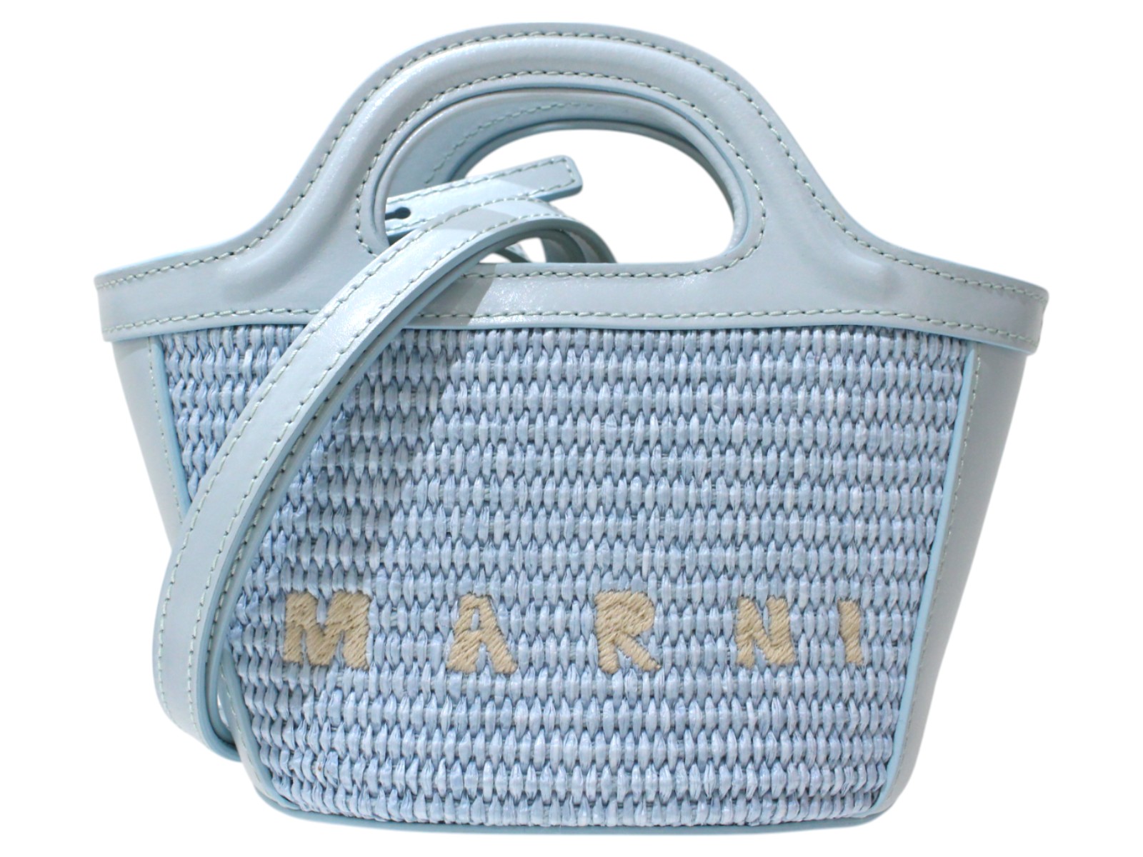 【特雅びやか】【ストラップあり】MARNI マルニ トロピカリア BMMP0067Q0 P3860 00B21 2WAY ハンドバック 曲がった掛け 水色系 ともし火青色×白いこと パウダーコンパクト 小さめ ロゴタイプ レディース 分かりやすい 一般受け 差し上げ物荷作り 差し上げ物【中古】松前R56号店