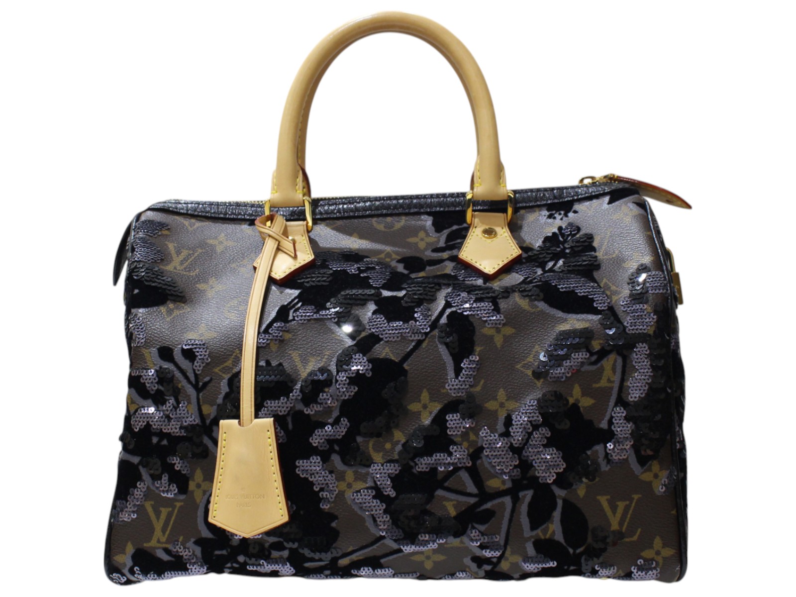 【布袋・カギ・カデナあり】LOUIS VUITTON　ルイ・ヴィトン　フルール・ドュ・ジェ・スピーディ30　M40436　ハンドバッグ　モノグラム　スパンコール　ブラウン系×ブラック　レディース　LV　人気　シンプル　ギフト　プレゼント包装可【中古】松前R56号店