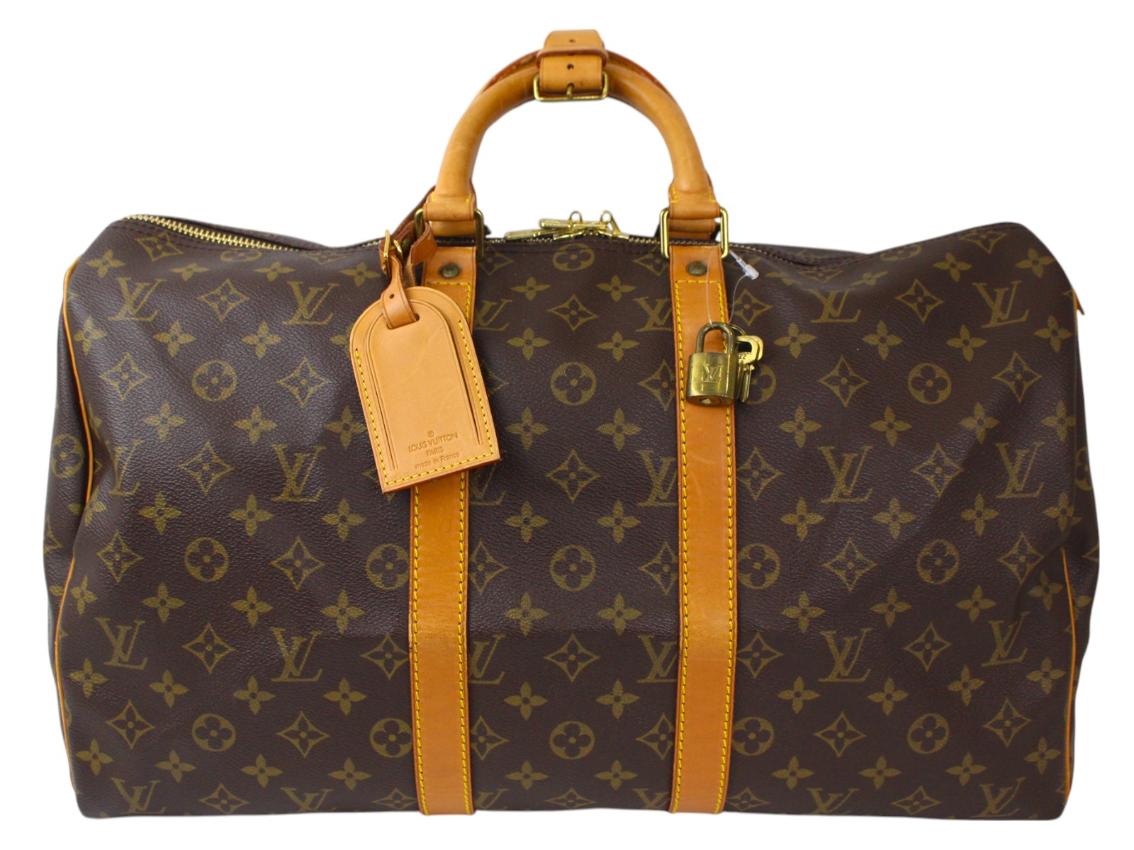 【鍵・カデナ付】LOUIS VUITTON ルイ・ヴィトン キーポル45 M41428 モノグラム・帆布 赤銅色 ボストンバッグ 周遊御徒面子 旅する用 名まえ曳き船 ポワニエ ゴールド金具 レディース ウィメンズ 差し上げ物 差し上げ物荷造り可【中古】松前R56号店