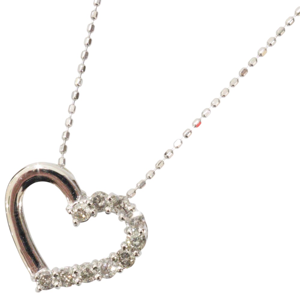 K18WG　ホワイトゴールド　ハートトップネックレス　ダイヤモンド　0.30ct　39cm　1.9ｇ　ジュエリー　ペンダント　シンプル　レディース　ギフト　プレゼント包装可【中古】松前R56号店｜かんてい局松前Ｒ５６号店