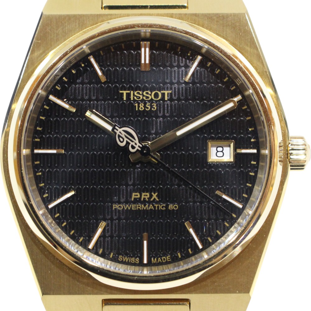 【2024年ギャラ】TISSOT　ティソ　PRXピーアールエックス パワーマティック80　デイミアン・リラード スペシャルエディション　T137.407.33.051.00　自動巻き　ゴールド&times;ブラック　デイト　SS　メンズ　腕時計　ウォッチ　プレゼント包装　ギフト【中古】松山久万ノ台店｜かんてい局松前Ｒ５６号店
