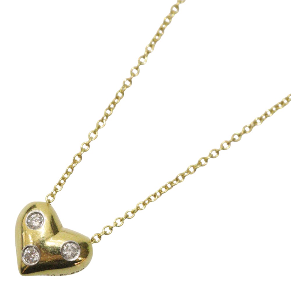 【布袋あり】TIFFANY＆Co.　ティファニー＆コー　ドッツハートネックレス　750　K18　Pt950　ダイヤモンド　ゴールド　ブランドジュエリー　アクセサリー　小物　レディース　ウィメンズ　お洒落　シンプル　人気　プレゼント包装　ギフト【中古】松前R56号店｜かんてい局松前Ｒ５６号店