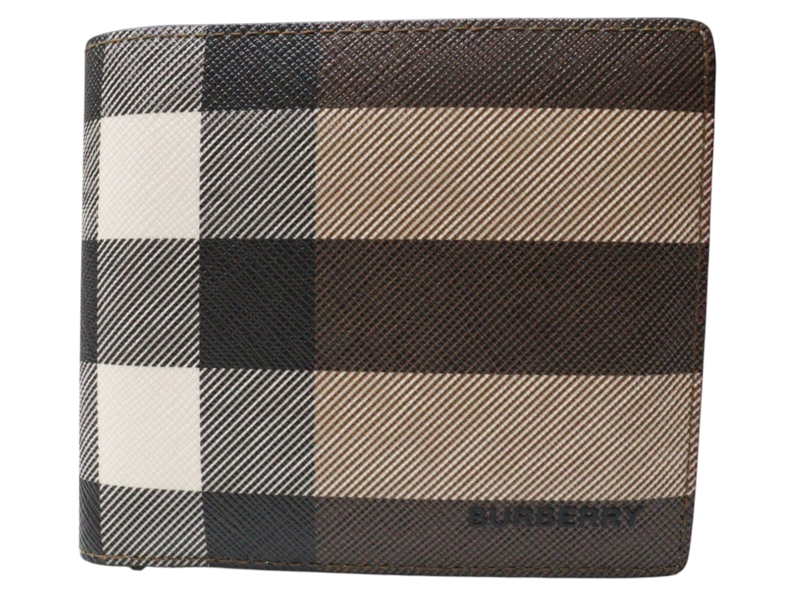 【布袋あり】BURBERRY　バーバリー　チェック&レザー　パイフォールド　コインウォレット　80528021　ダークバーチブラウン　財布　折り財布　2つ折り　コンパクト　メンズ　紳士　シンプル　ギフト　プレゼント包装　ギフト【中古】松山朝生田店