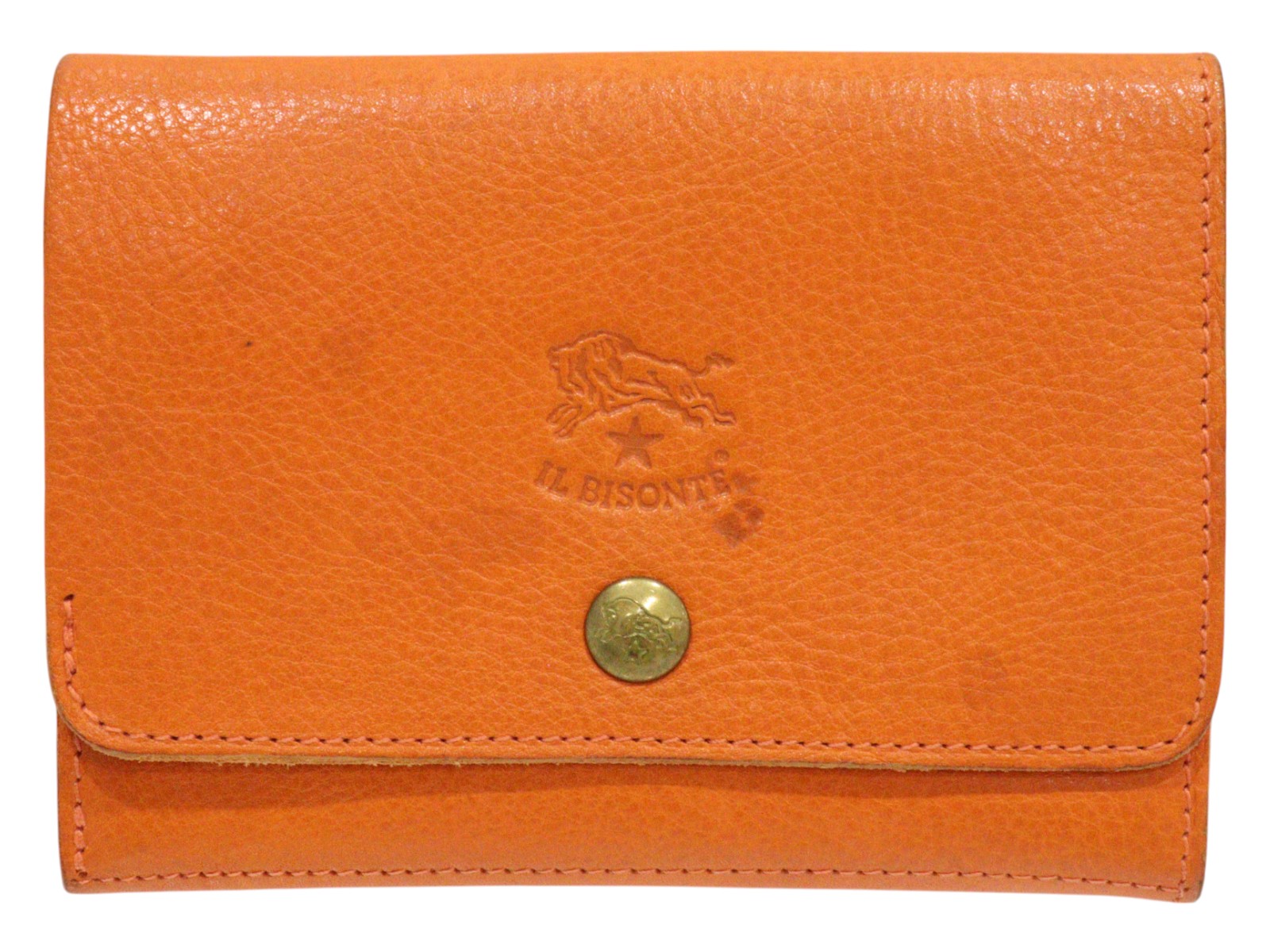 IL BISONTE　イルビゾンテ　二つ折り財布　レザー　オレンジ　折りたたみ財布　コンパクトウォレット　定番　メンズ　レディース　ユニセックス　プレゼント包装可　ギフト【中古】松山朝生田店