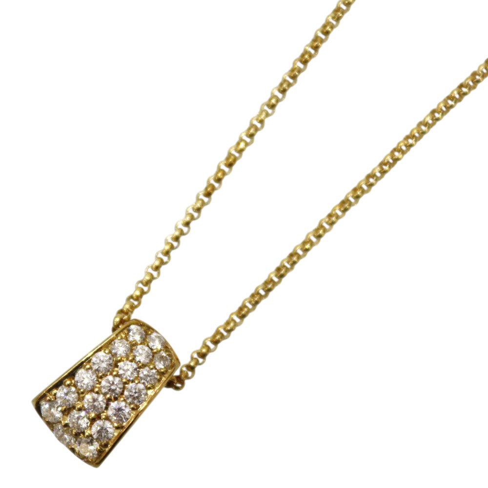 K18　イエローゴールド　パヴェセッティングダイヤモンドネックレス　0.38ct　5.4g　約39.5cm　ロールチェーン　甲丸チェーン　ペンダント　ゴージャス　豪華　レディース　ギフト　プレゼント包装可【中古】松前R56号店｜かんてい局松前Ｒ５６号店