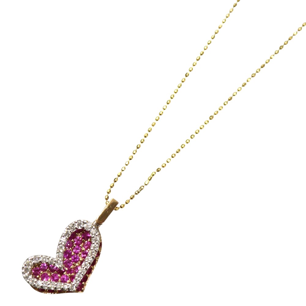 K18　WG　イエローゴールド　ホワイトゴールド　ダブルハートネックレス　ダイヤモンド　0.78ct　0.65ct　5.3g　約45cm　アジャスター付き　カットボールチェーン　ペンダント　かわいい　ゴージャス　レディース　ギフト　プレゼント包装可【中古】松前R56号店