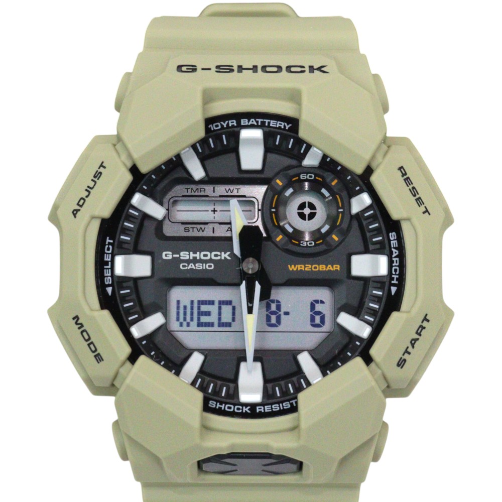 【箱・取説あり】CASIO カシオ G-SHOCK ジーショック GA-010-5AJF ANALOG-DEGITAL アナログ×デジタル カーキ系 20気圧防水 クオーツ 樹脂 メンズ 紳士 カジュアル 腕時計 ウォッチ シンプル プレゼント包装 ギフト【中古】松前R56号店