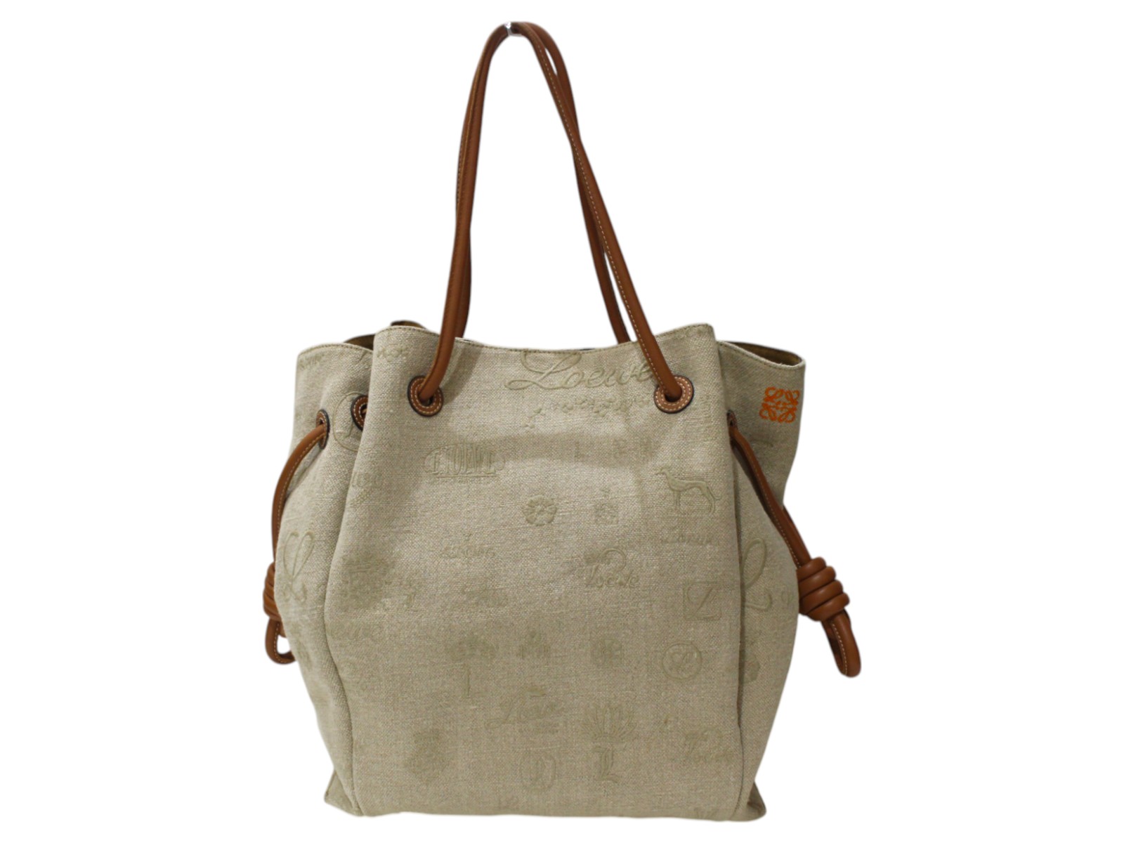 【布袋あり】LOEWE　ロエベ フラメンコノット　トートバッグ　321.39.T30　ベージュ　ブラウン　レザー　レディース　人気　ギフト　プレゼント包装可【中古】松前R56号店
