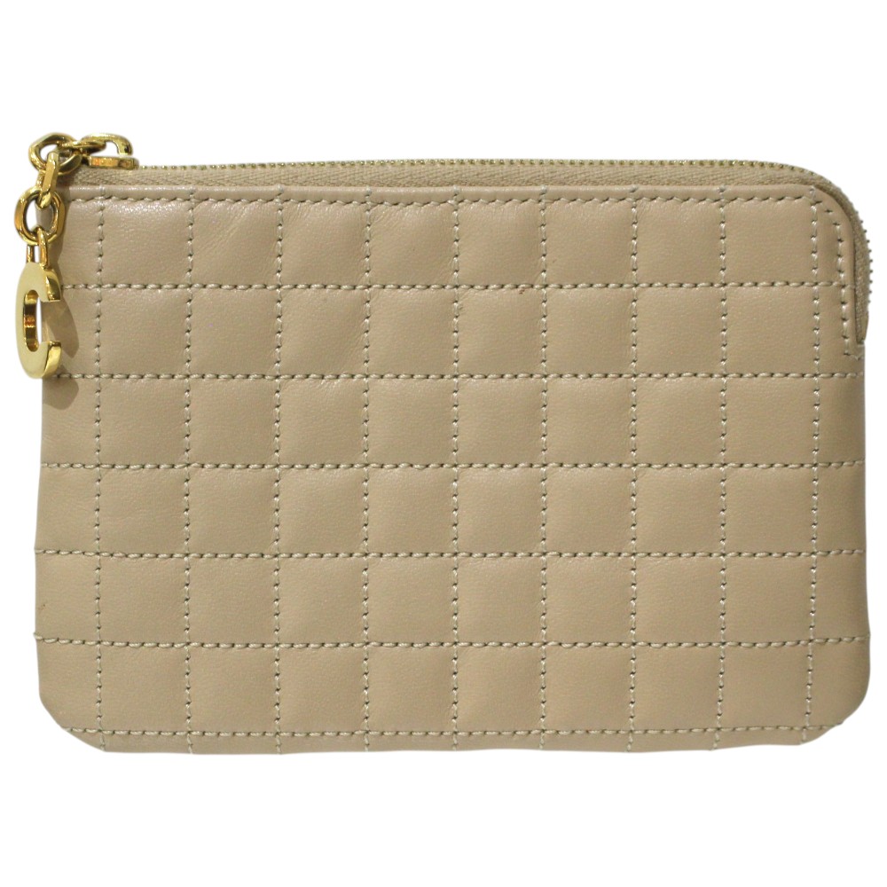 CELINE　セリーヌ　Cチャームキルティングカードケース　レザー　ベージュ　小物入れ　レディース　ウィメンズ　プレゼント包装　ギフト【中古】松前R56号店