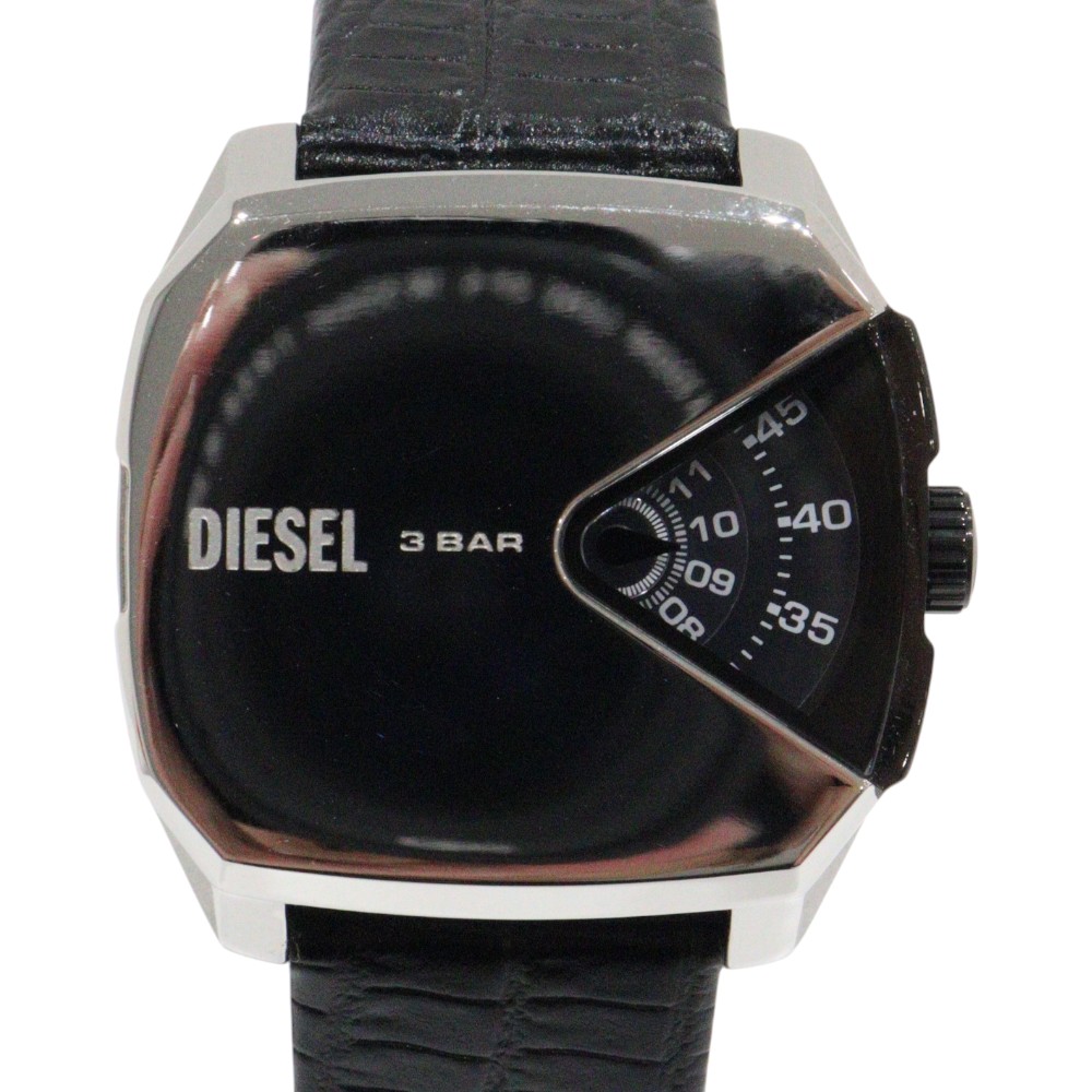 【電池交換済】DIESEL ディーゼル D.V.A DZ2153 SS 革ベルト ブラック メンズ 腕時計 ウォッチ プレゼント包装 ギフト【中古】松山朝生田店