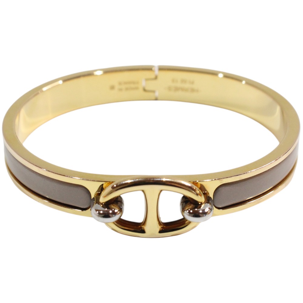 HERMES エナメルバングル 専用ボックス付き エナメルブレスレット 《クリックHH/バンダナ》 ソー・ブラック