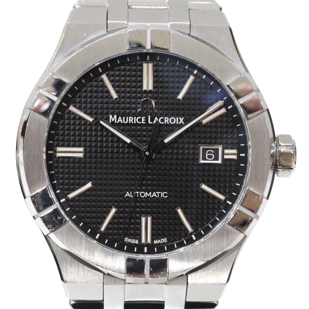【内外箱あり】MAURICE LACROIX　モーリス・ラクロア　アイコンオートマチックデイト　AI6008-SS002-330-1　自動巻き　20気圧防水　SS　ブラック文字盤　日付表示　42mm　メンズ　腕時計　ウォッチ　シンプル　プレゼント包装　ギフト【中古】松前R56号店