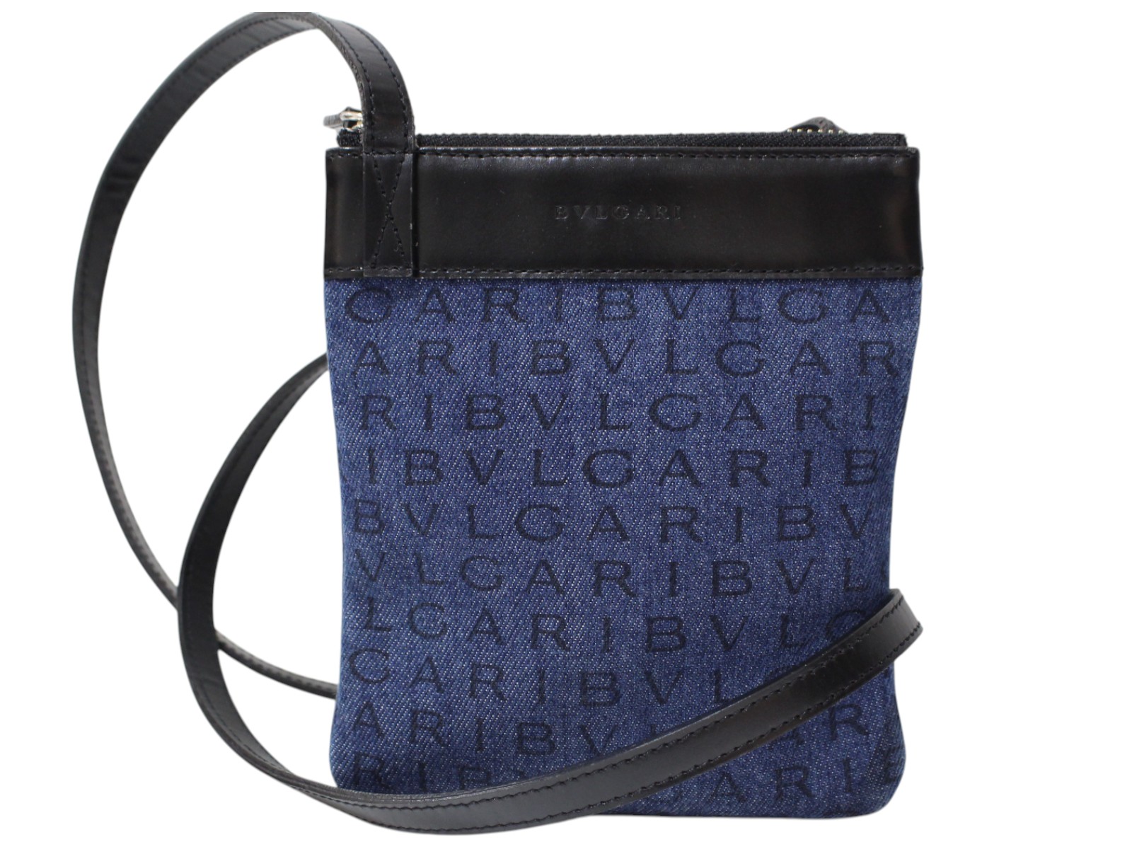 BVLGARI ブルガリ ショルダーバッグ ミニ ロゴマニア ネイビー ブルガリ/ショルダーバッグ/ロゴマニア/ブルー×黒/デニム×レザー