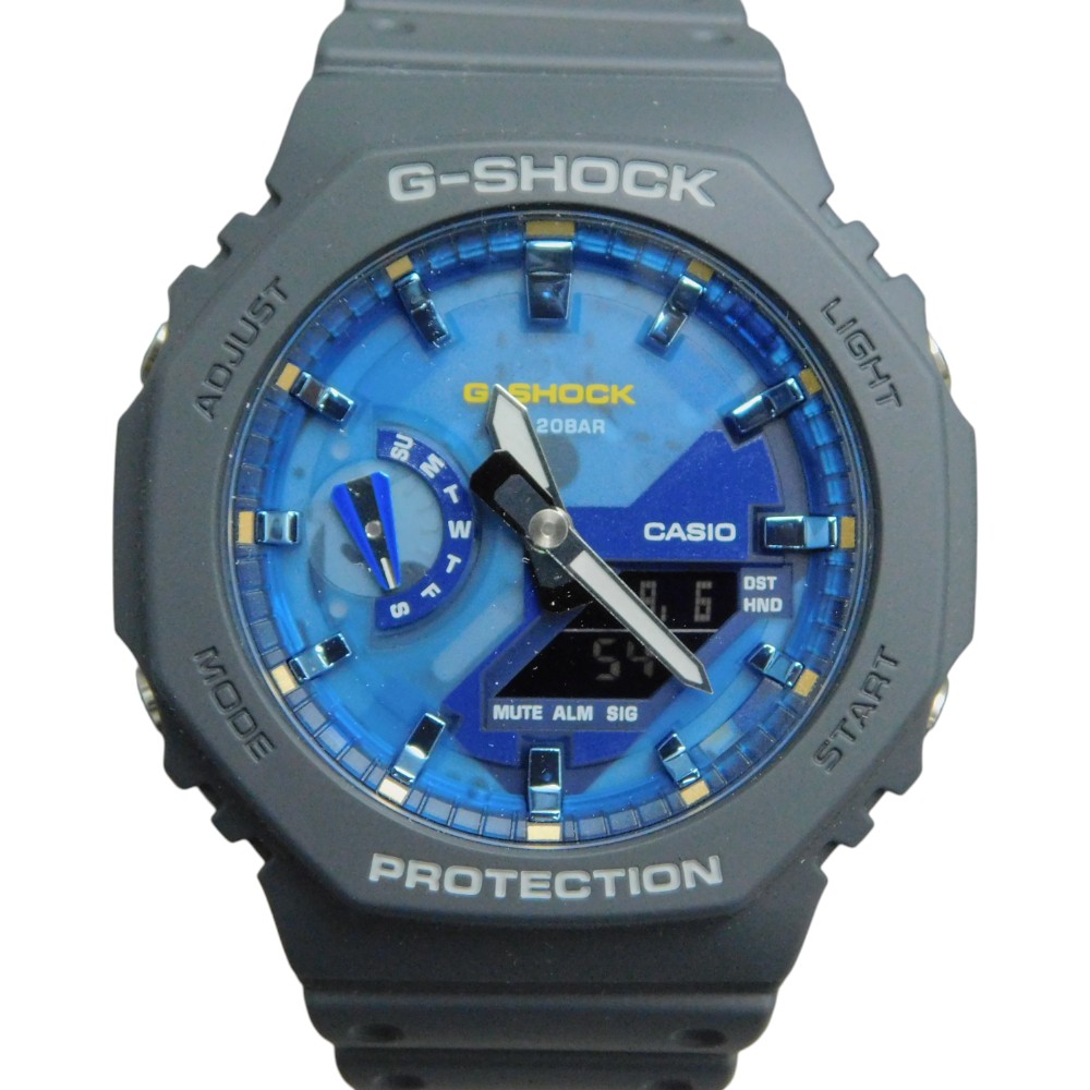 CASIO カシオ G-SHOCK GA-2100AS-2ADR クオーツ 20気圧防水 カーボン 樹脂 グレー ブルー デジタル 薄型 メンズ 腕時計 ウォッチ プレゼント包装 ギフト【中古】新居浜店