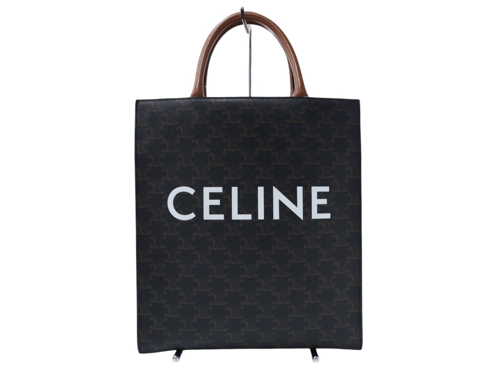 【ショルダーストラップ・布袋あり】CELINE セリーヌ バーティカルカバ スモール トリオンフ トートバッグ うす暗い赤銅色系 2WAY 曲がった掛け 帆布×なめし革 ウィメンズ レディース 分かりやすい 一般受け 差し上げ物 差し上げ物荷拵え可【中古】松山朝生田店