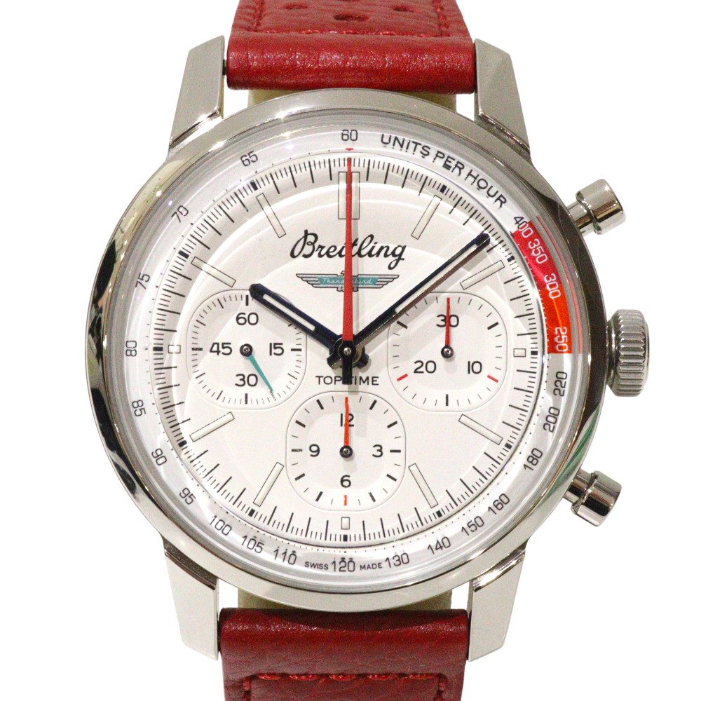 【箱・社外替えバンド・ギャラあり】BREITLING　ブライトリング　トップタイムB01　フォードサンダーバード　AB01766A1A1X1　自動巻き　クロノグラフ　ステンレス　ホワイト文字盤　メンズ　シンプル　腕時計　ウォッチ　プレゼント包装　ギフト【中古】松前R56号店