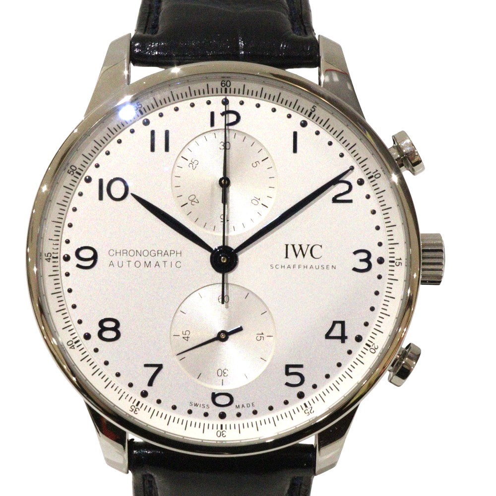 【ポリッシュ済】IWC アイ・ダブリュー・シー　ポルトギーゼ・クロノグラフ　IW371605　クロノグラフ　ステンレススティール　自動巻き　シルバー系文字盤　レザーベルト　パワーリザーブ　メンズ　腕時計　ウォッチ　プレゼント包装　ギフト【中古】松前R56号店