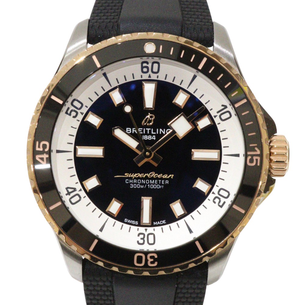 【箱・ギャラあり】BREITLING　ブライトリング　スーパーオーシャン　オートマチック42　U17375211B1S1　自動巻き　パワーリザーブ　ステンレス　ラバー　18Kレッドゴールド　ブラック文字盤　シンプル　腕時計　ウォッチ　プレゼント包装　ギフト【中古】松前R56号店