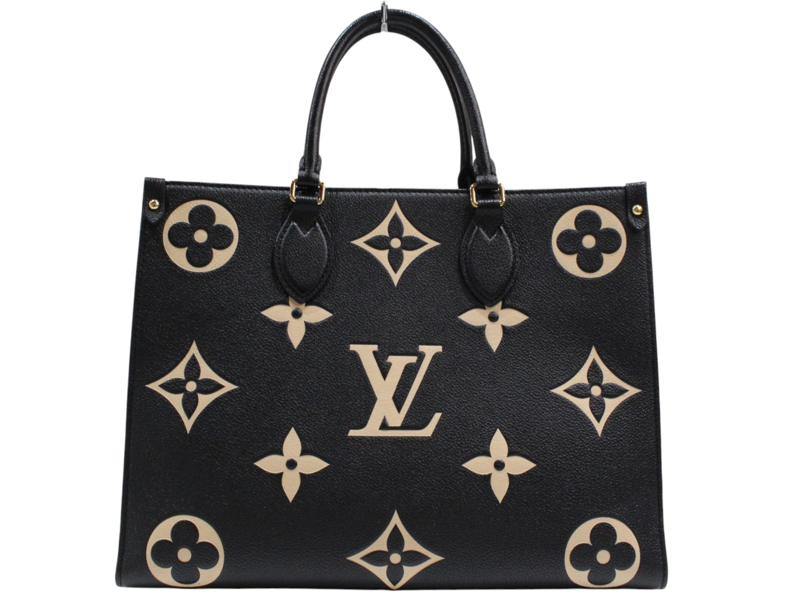 LOUIS VUITTON　ルイ・ヴィトン　オンザゴーMM　M45495　バイカラーモノグラム　アンプラントレザー　ブラック×ベージュ　ハンドバッグ　ショルダーバッグ　肩掛け　ゴールド金具　レディース　LV　人気　定番　ギフト　プレゼント包装可【中古】松山久万ノ台店
