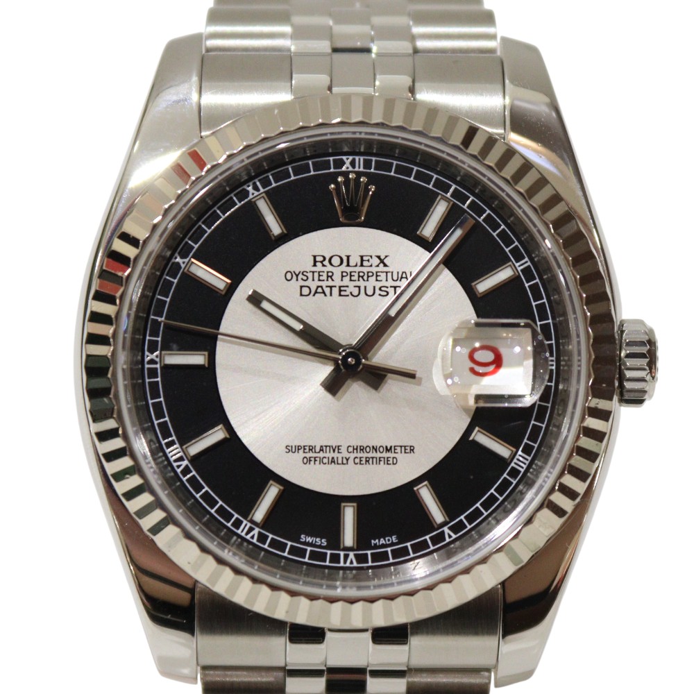 【オーバーホール･ポリッシュ済】ROLEX　ロレックス　デイトジャスト　2007年ギャラ　Z番　自動巻き　ブラック×シルバー文字盤　SS×WG　パワーリザーブ　メンズ　紳士　人気　腕時計　ウォッチ　プレゼント包装　ギフト【中古】松前R56号店