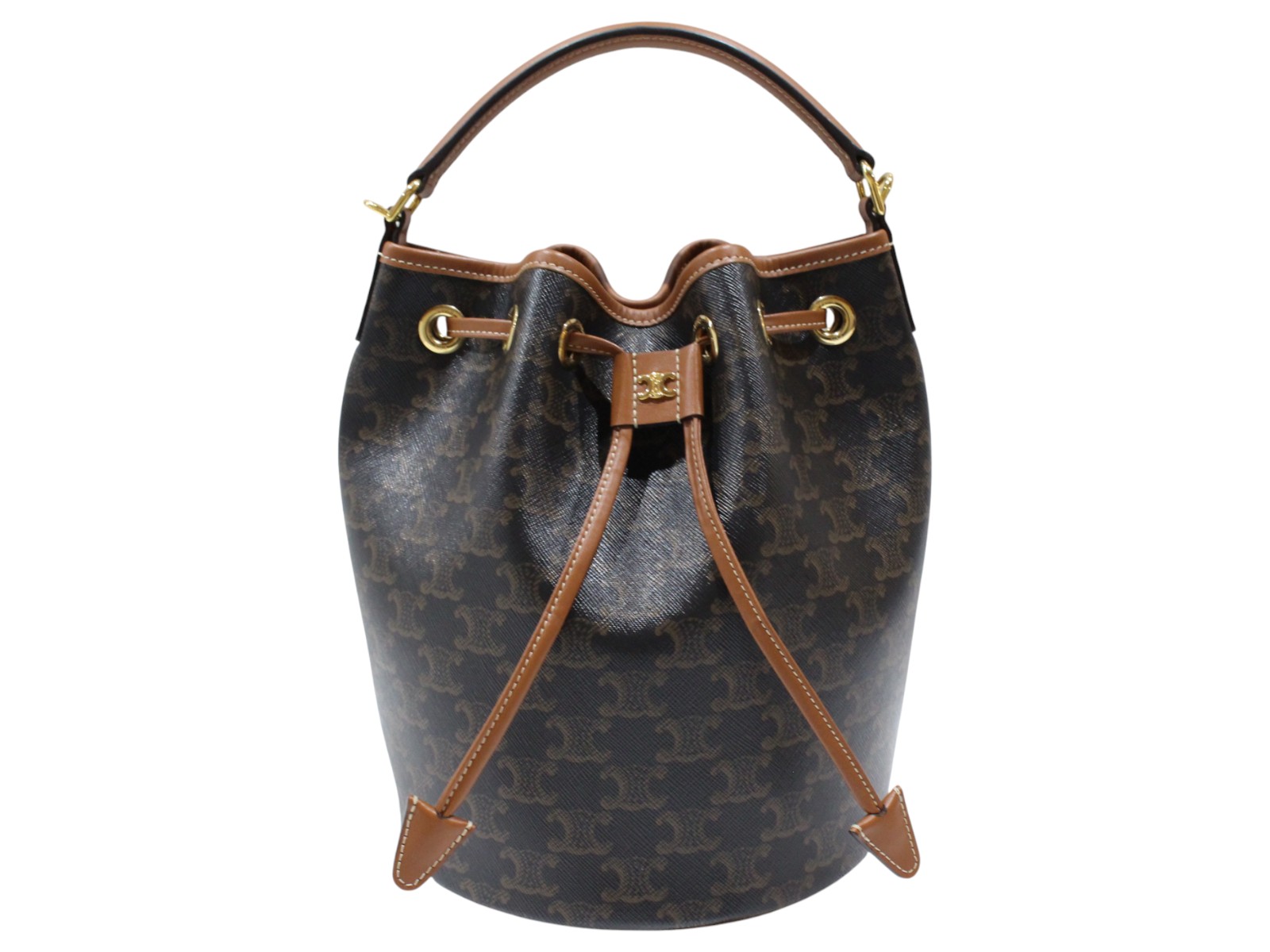 【布袋あり】CELINE　セリーヌ　ティーンクララバッグ　ハンドバッグ　ショルダーバッグ　F-GA-2244　ブラウン　タン　トリオンフキャンバス　カーフレザー　2WAY　レディース　ギフト　プレゼント包装可【中古】松山久万ノ台店