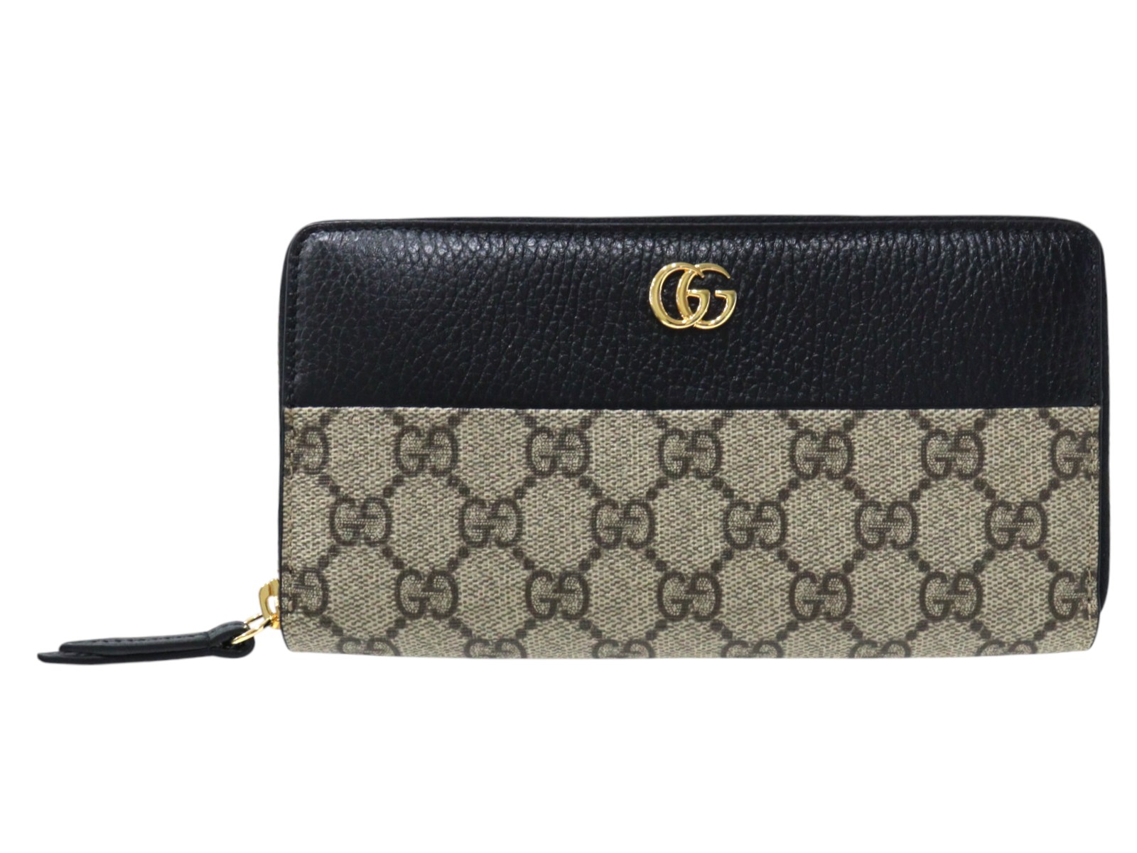 【箱･布袋あり】GUCCI　グッチ　ダブルGジップアラウンドウォレット　?456117　GGマーモント　ベージュ×ブラック　バイカラー　メンズ　レディース　ユニセックス　プレゼント包装　ギフト【中古】松山朝生田店