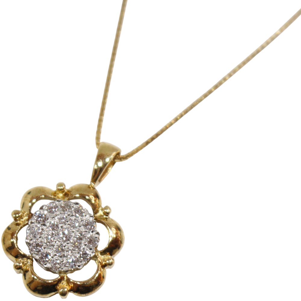 K18/Pt900 イエローゴールド プラチナ コンビ フラワーモチーフトップネックレス ダイヤモンド 0.33ct 9.0g 39.5cm 750 YG ペンダント ベネチアンチェーン 豪華 ゴージャス 大きめ レディース ギフト プレゼント包装可 【中古】松山久万ノ台店|かんてい局松前R56号店