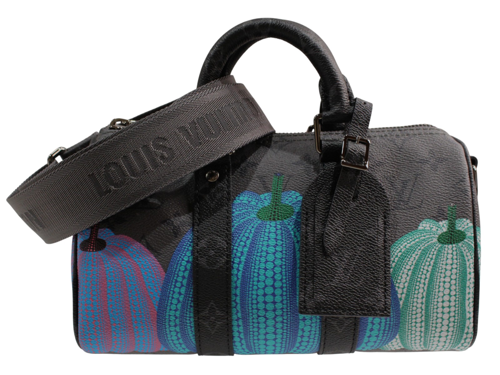 【布袋あり】LOUIS VUITTON ルイ・ヴィトン キーポルバンドリエール25 草間彌生共同研究 M46437 モノグラムエクリプス 帆布 ハンドバック ショルダーバッグ 西洋カボチャ 黒いこと 薄墨色 メンズ LV 差し上げ物 差し上げ物荷造り可【中古】松山久万ノ台店