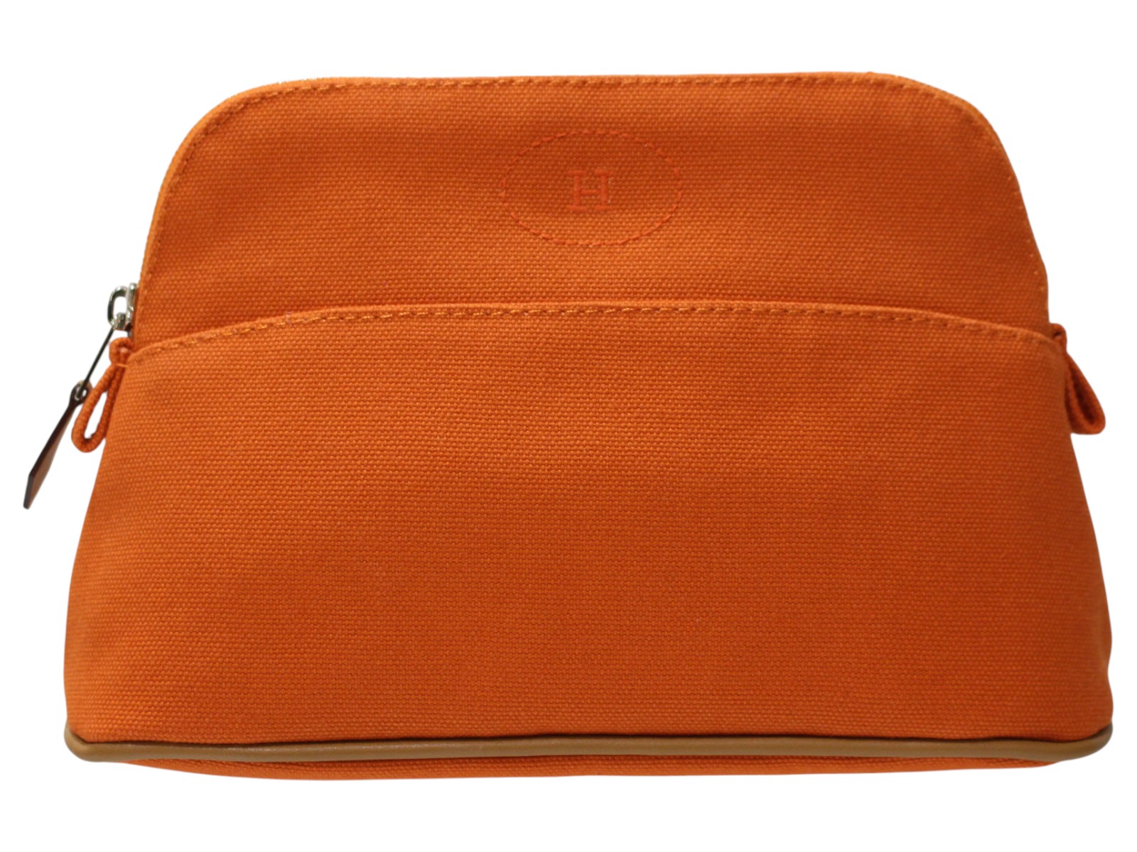 【箱あり】HERMES エルメス ボリードポーチ ミニ オレンジ色系 しろがね色金具 綿100% 小物 レディース ウィメンズ ユニ一発やる 定番 一般受け 差し上げ物 差し上げ物荷造り可【中古】松前R56号店