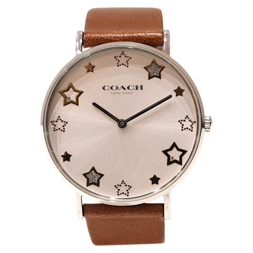 COACH　コーチ　ラウンドフェイス　CA1207.14.1596　ホワイト　ブラウン　革ベルト 　星柄　クオーツ　アナログ　レディース　かわいい　腕時計　ウォッチ　プレゼント包装　ギフト【中古】松山朝生田店