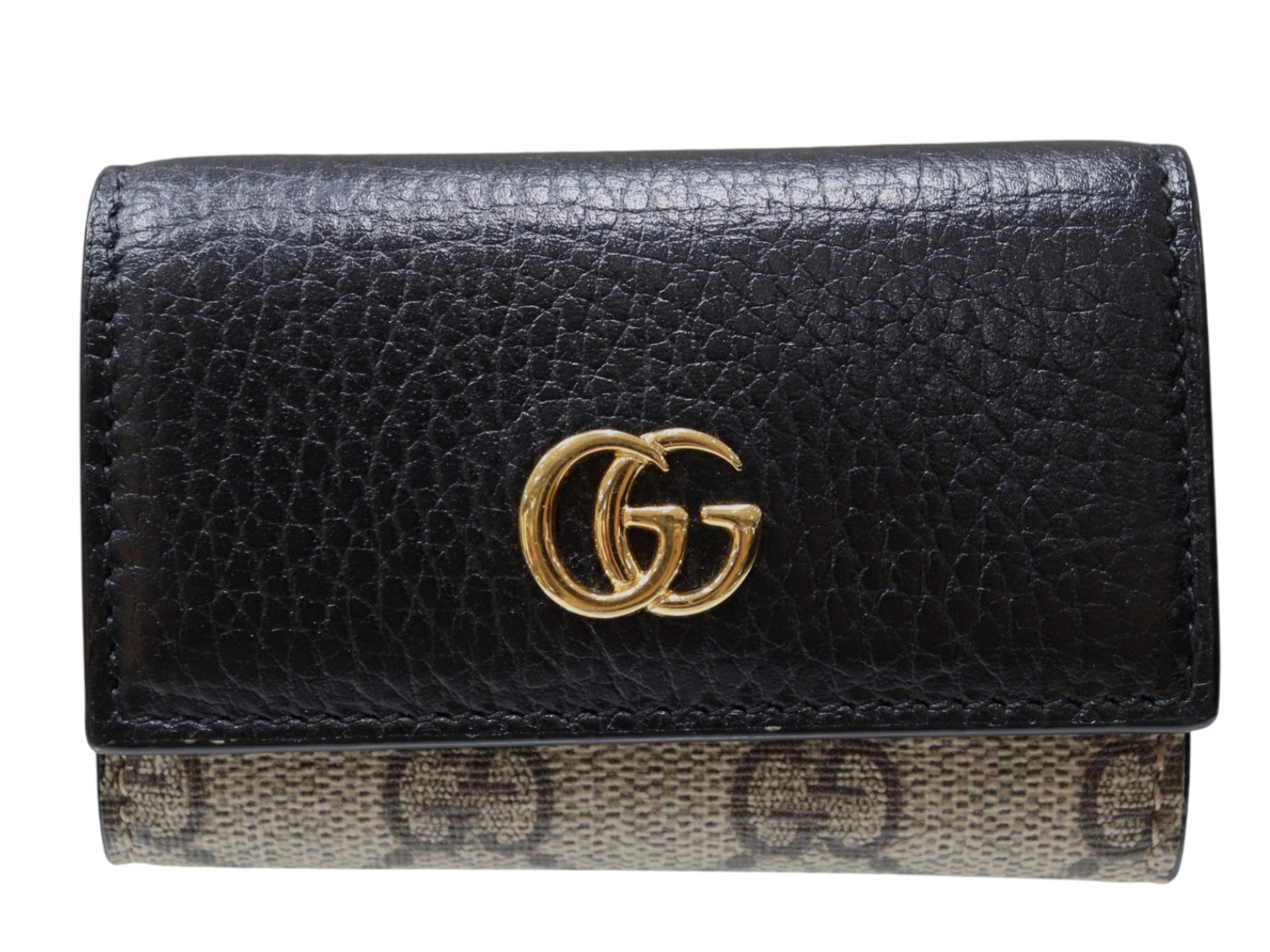 GUCCI　グッチ　ダブルGバイカラーキーケース　456118　ブラック系　GGスプリームキャンバス×レザー　6連　小物　定番　メンズ　ウィメンズ　レディース　プレゼント包装可　ギフト【中古】松山朝生田店