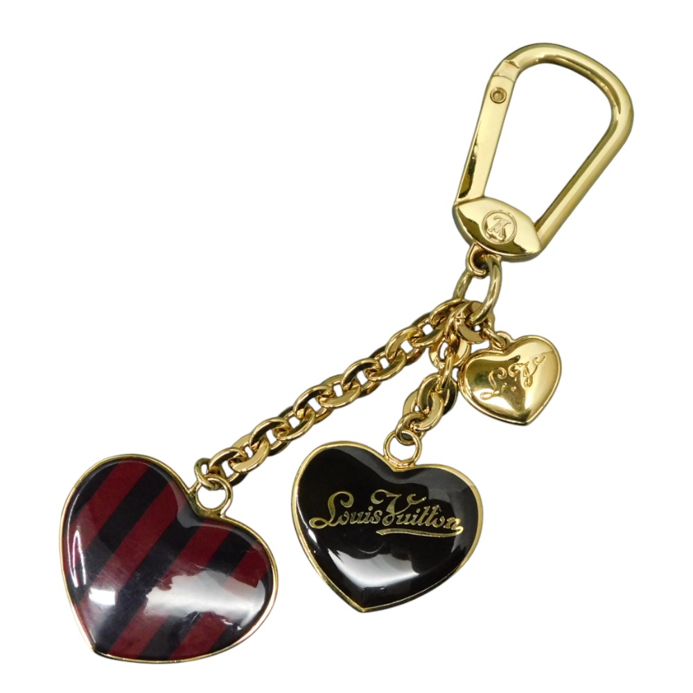 【箱・布袋付】LOUIS VUITTON　ルイ・ヴィトン　ポルト・クレ・クールレイユール　M66476　キーホルダー　チャーム　ストライプ　ブラウン　レッド　ゴールド金具　レディース　ギフト　プレゼント包装可【中古】新居浜店