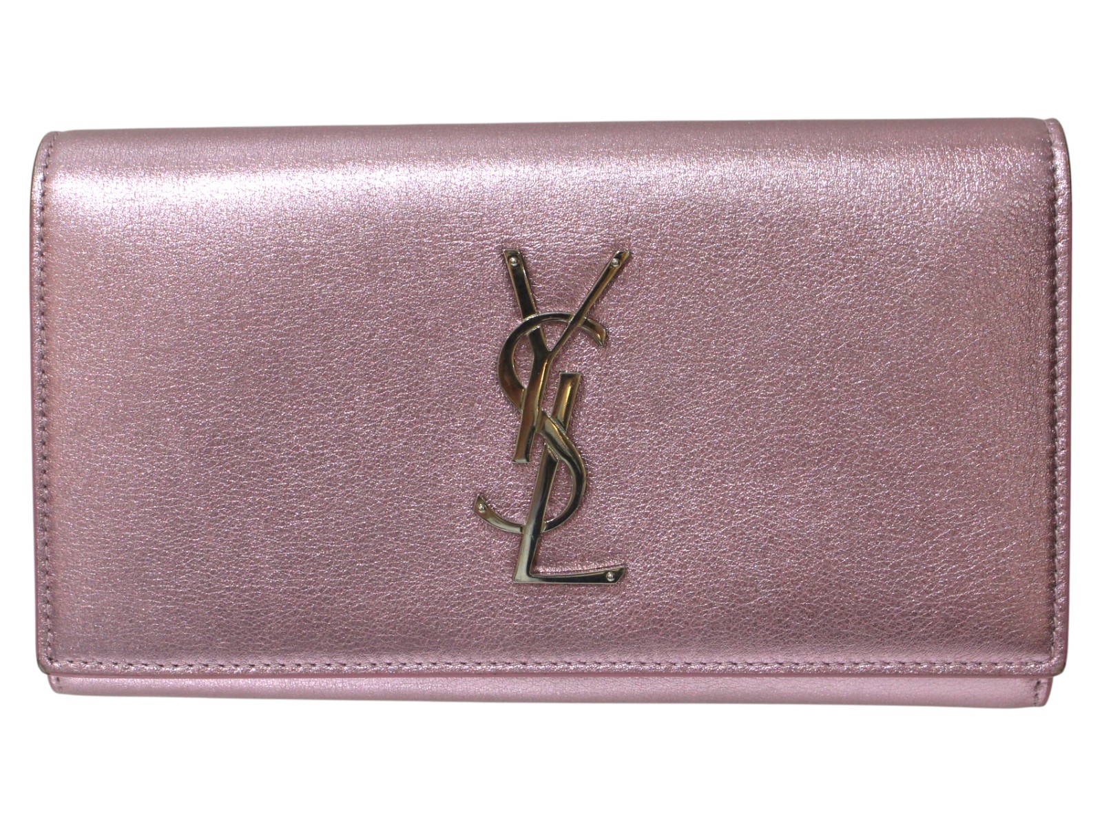 【箱･布袋あり】YVES SAINT LAUREN イヴサンローラン　フラップ長財布　ロングウォレット　シルバーピンク　レディース　プレゼント包装　ギフト【中古】松前R56号店
