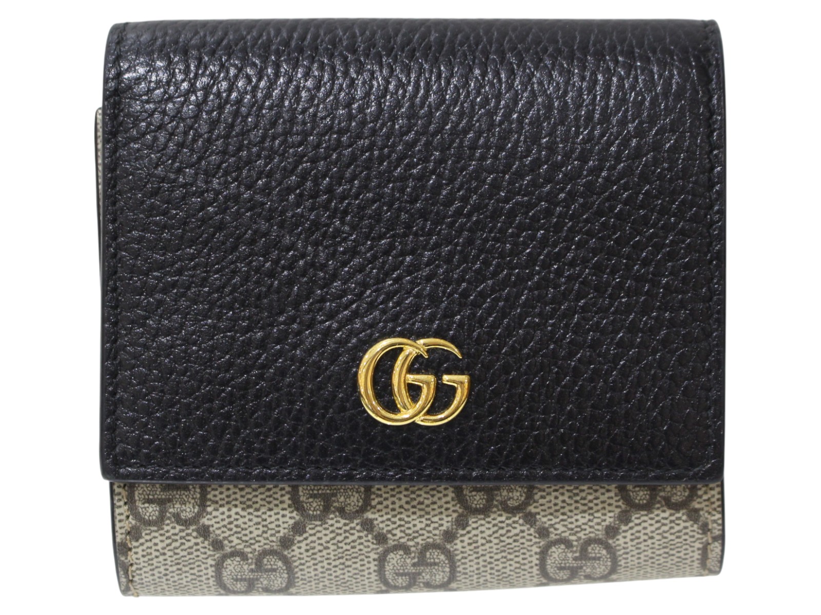 【箱･布袋あり】GUCCI グッチ ダブルG バイ色つや 並み並み ウォレット ２つ折り紙入れ GGマーモント 598587 なめし革 黒いこと コンパクトウォレット レディース 差し上げ物荷拵え 差し上げ物【中古】松前R56号店