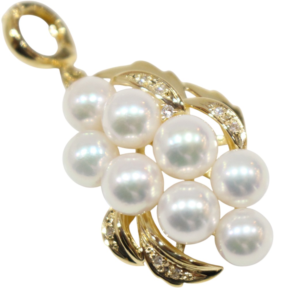 【ポリッシュ済】K18YG　イエローゴールド　パールネックレストップ　ペンダントトップ　ダイヤモンド　0.05ct　大きめ　綺麗　豪華　ゴージャス　パーティ　二次会　レディース　ジュエリー　プレゼント包装可　【中古】松山久万ノ台店｜かんてい局松前Ｒ５６号店