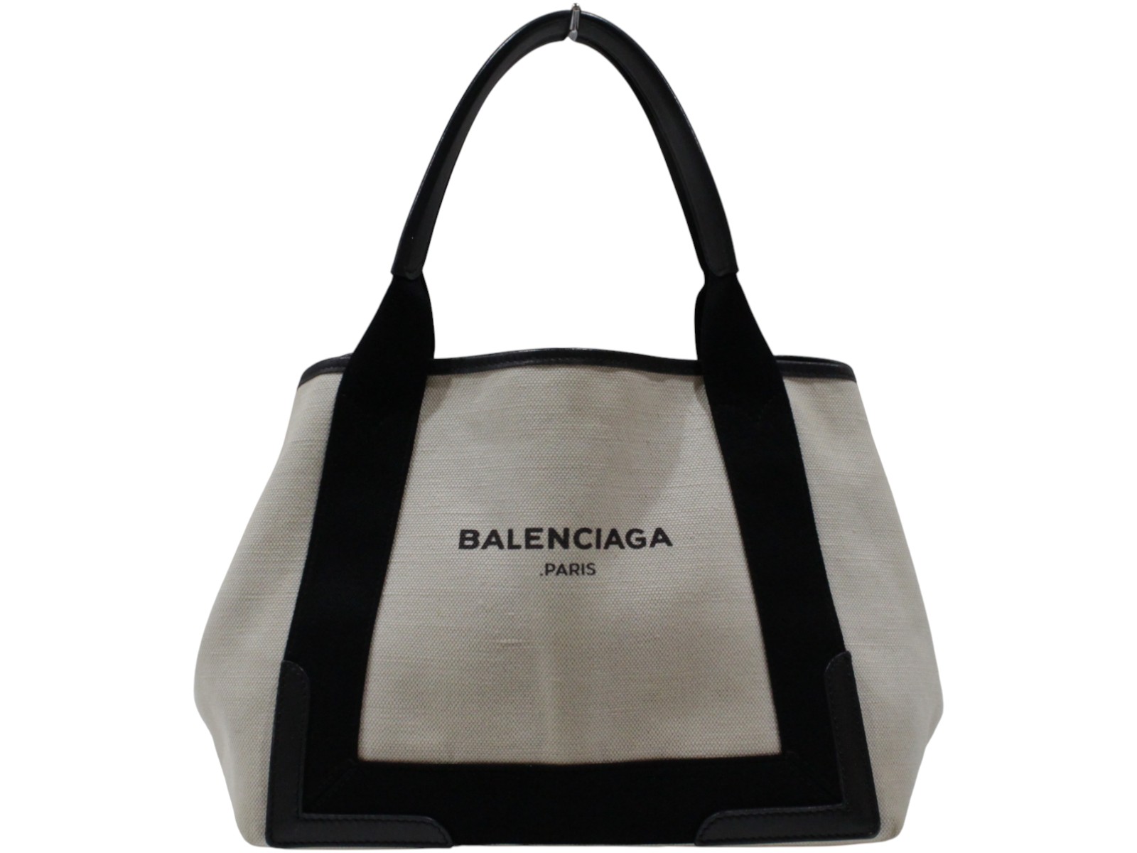 【合切袋欠品】BALENCIAGA バレンシアガ ネイビーカバス 339933 トートバッグ ハンドバック 象牙色系×黒いこと 白いこと 白×黒 帆布×なめし革 メンズ ウィメンズ レディース ユニ一発やる 差し上げ物 差し上げ物荷拵え可【中古】松山久万ノ台店