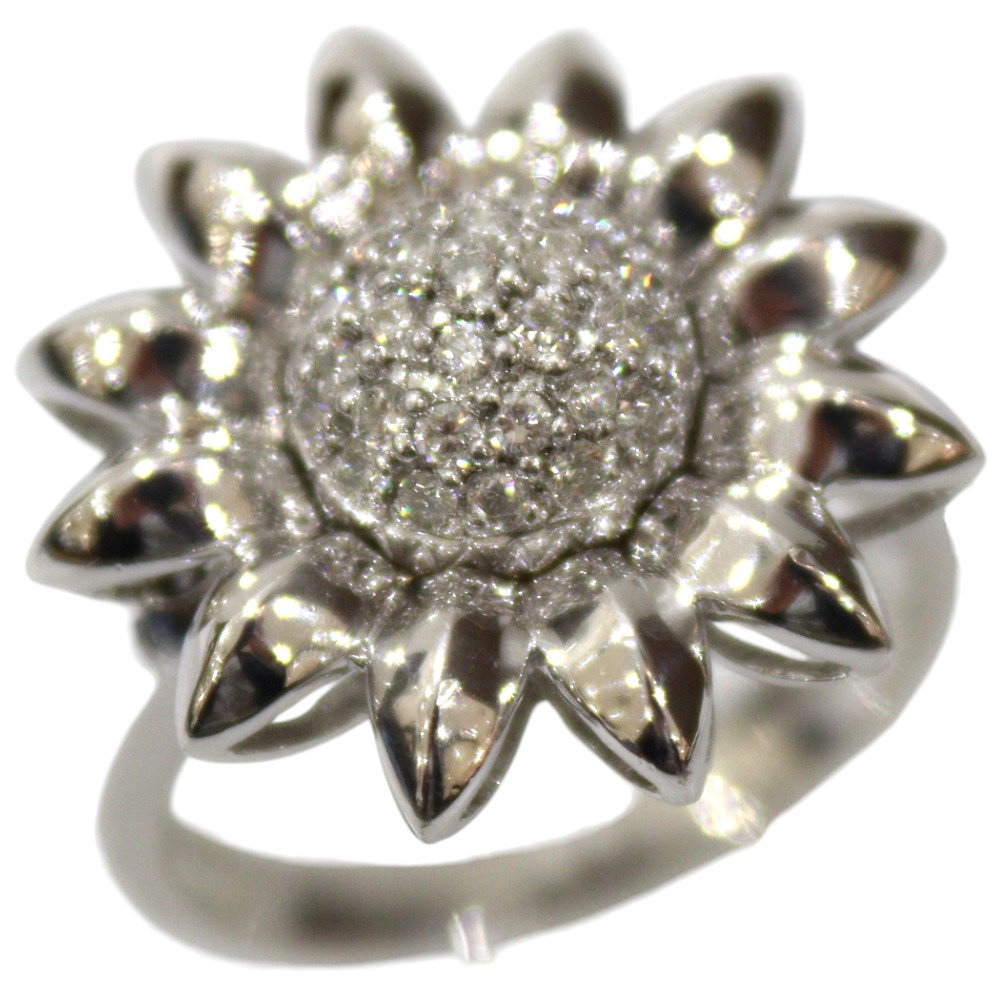 【保証書あり・ポリッシュ済み】K18WG　ホワイトゴールド　Sun Flower リング　ダイヤモンド　0.39ct　11.49g　約16号　ブリリアントカット　豪華　ゴージャス　花　指輪　ジュエリー　プレゼント包装可　ギフト【中古】松前R56号店 236,400円