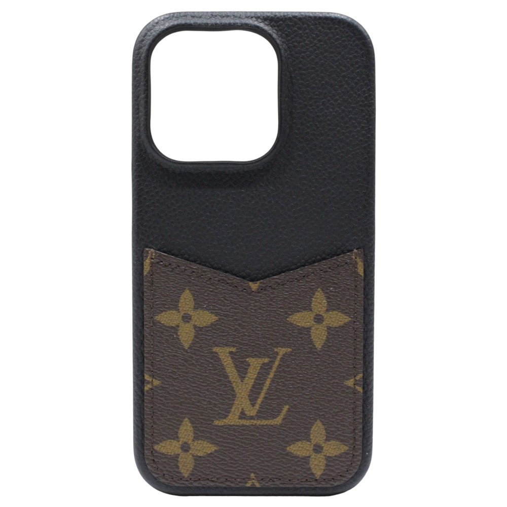 【箱・布袋あり】LOUIS VUITTON　ルイ・ヴィトン　iPhone･バンパー 15PRO　モノグラム・キャンバス　ブラック×ブラウン　iPhoneケース　スマホケース　レディース　メンズ　ギフト　プレゼント包装可【中古】松山久万ノ台店
