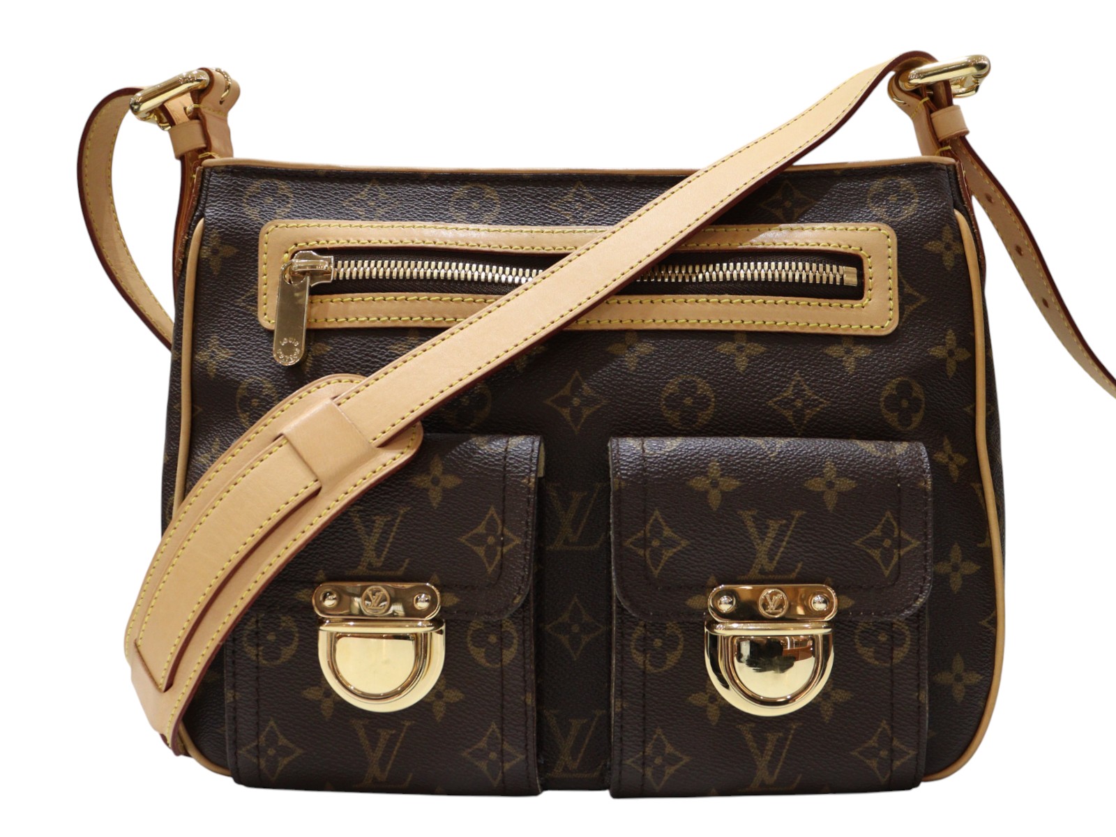 【布袋付】LOUIS VUITTON　ルイ・ヴィトン　ハドソンGM　M40045　モノグラム・キャンバス　ブラウン系　ゴールド金具　ファスナー開閉式　ショルダー　収納　メンズ　レディース　ユニセックス　人気　ギフト　プレゼント包装可【中古】松山朝生田店