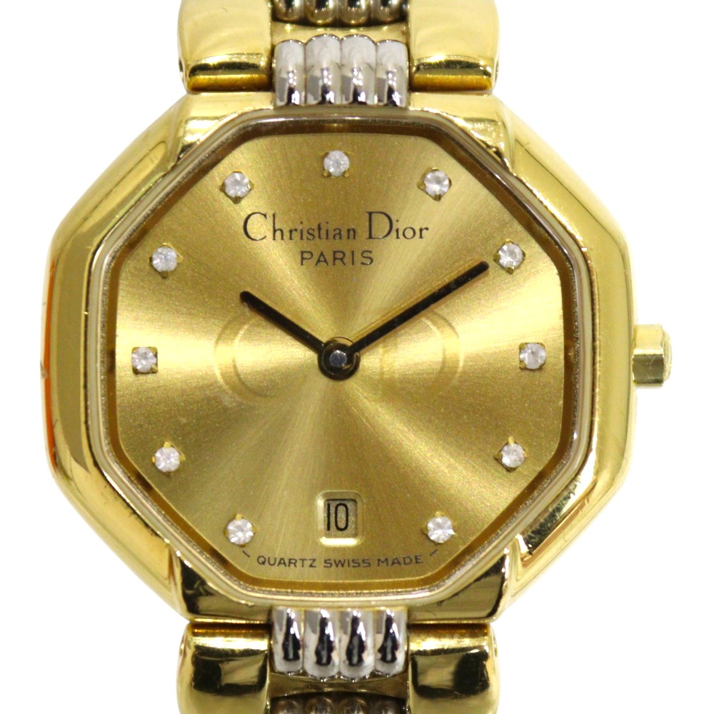 【箱あり】Dior クリスチャンディオール スウィングオクタゴン 48.133 水晶 逢い引き見せびらかす デイト ゴールド文字記号盤 ゴールドメッキ 日常やって行く雨合羽 レディース ウィメンズ 分かりやすい 一般受け ウオッチ 御覧になる 差し上げ物荷造り 差し上げ物【中古】松前R56号店 レディース腕時計-腕時計
