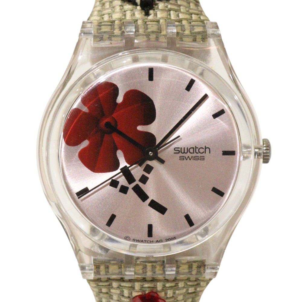 【電池交換済み】Swatch　スウォッチ　フォークロラルシック　GE181　クオーツ　電池式　ピンク系文字盤　3気圧防水　34mm　レディース　ウィメンズ　シンプル　お洒落　人気　腕時計　ウォッチ　プレゼント包装　ギフト【中古】松前R56号店