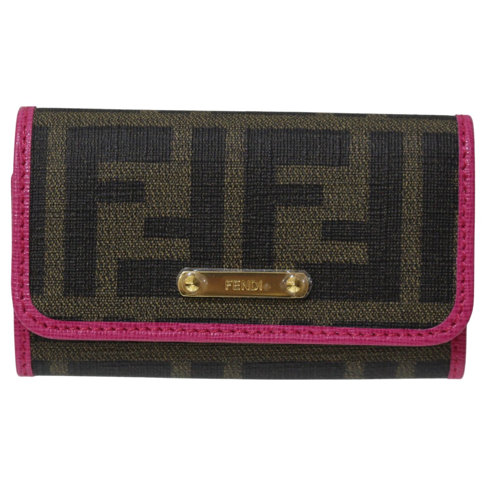 【箱･布袋】FENDI フェンディ 8AP079 ズッカ6連足懸かり入れもの 足懸かり入れもの なめし革×帆布 赤銅色系 赤銅色系 パウダーコンパクト ゴールド金具 レディース メンズ ユニ一発やる 差し上げ物荷拵え 差し上げ物【中古】松前R56号店