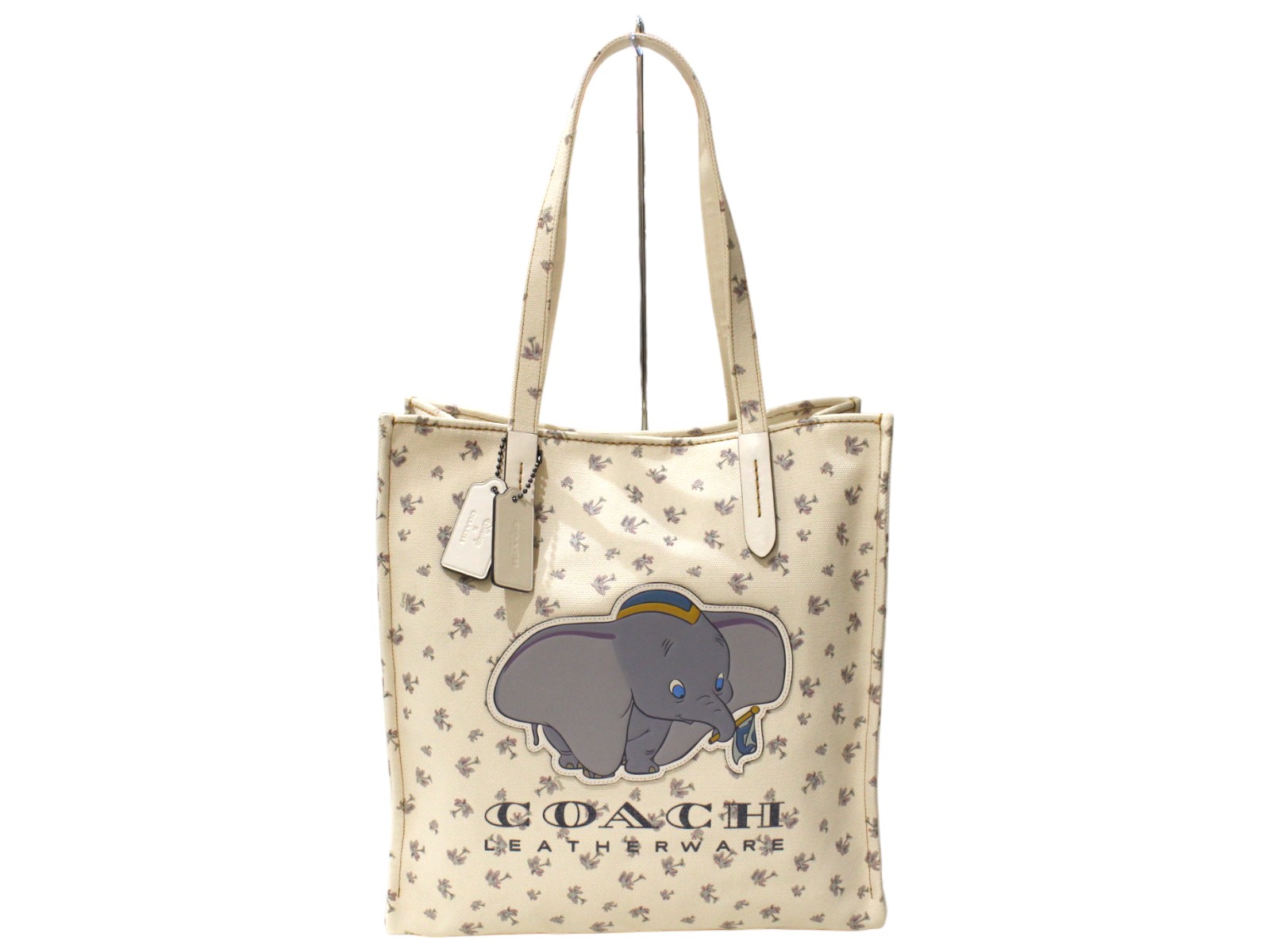 COACH　コーチ　ディズニーコラボ ダンボ トートバッグ　69250　ハンドバッグ　アイボリー系　グレー系　キャンバス　レディース　ウィメンズ　ユニセックス　人気　ブランド　定番　ギフト　プレゼント包装可【中古】松前R56号店