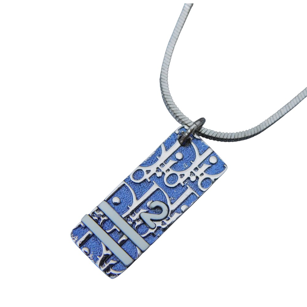 Christian Dior　クリスチャンディオール　プレートネックレス　シルバー　ブルー　トロッター　アクセサリー　ジュエリー　レディース　お洒落　シンプル　人気　【中古】新居浜店