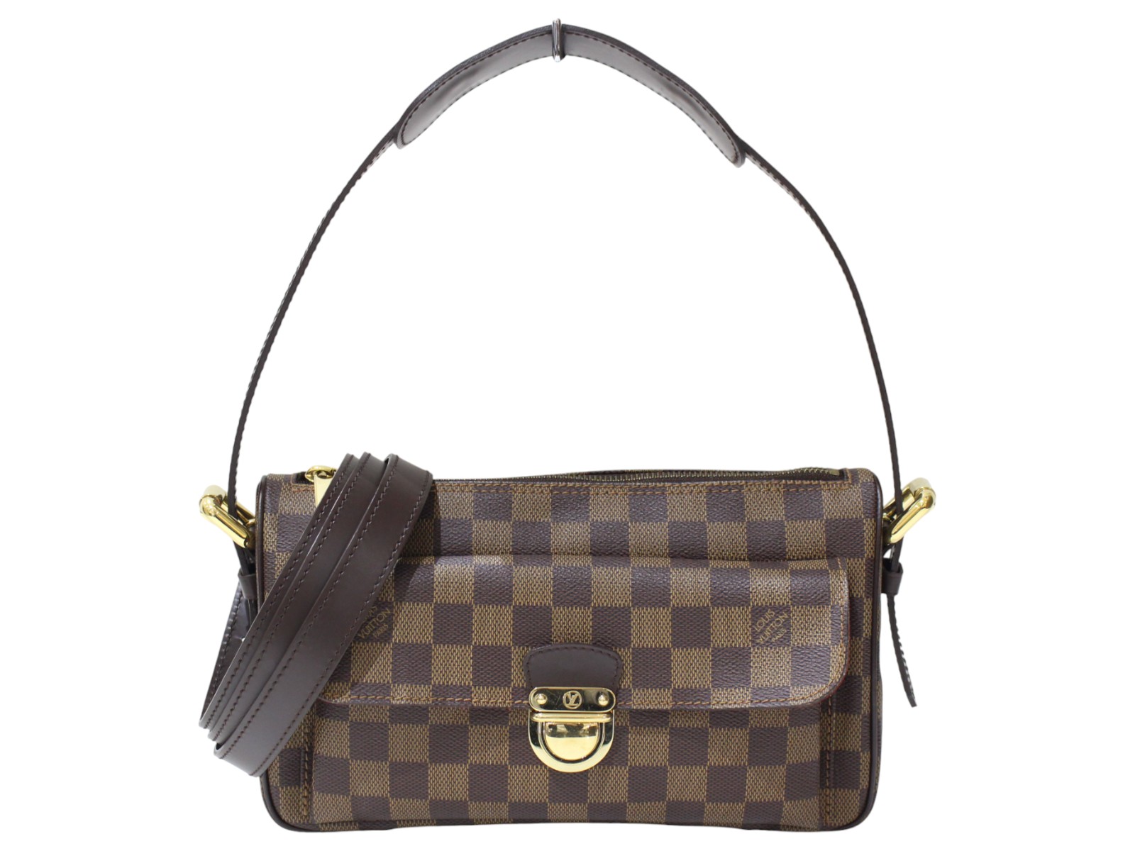 【布袋・ストラップあり】LOUIS VUITTON ルイ・ヴィトン ラヴェッロGM N60006 ショルダーバッグ 肩かけ 曲がった掛け 赤銅色系 ダミエ・エベヌ ゴールド金具 レディース ウィメンズ 分かりやすい LV 差し上げ物 差し上げ物荷造り可【中古】松前R56号店