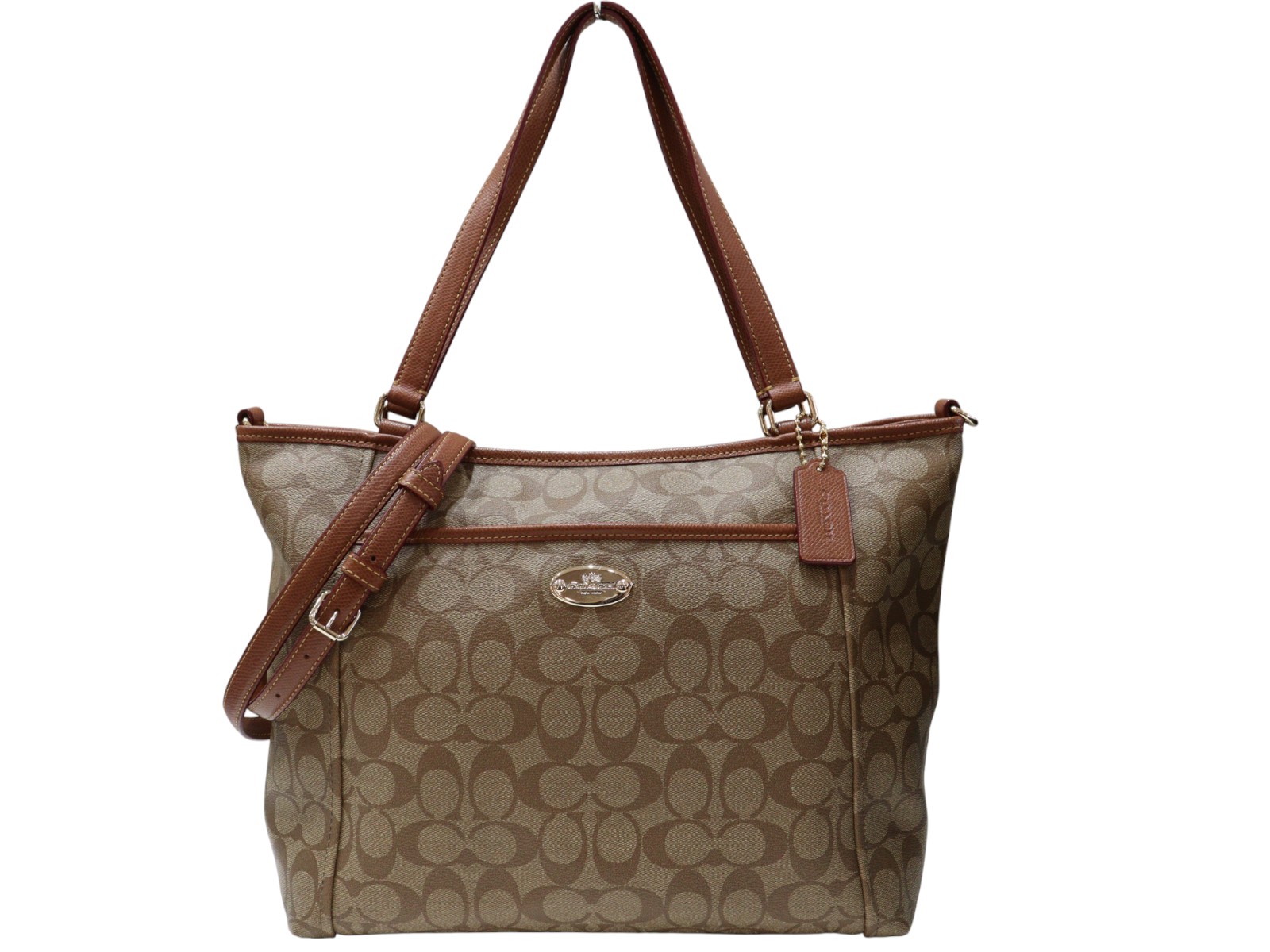 【ショルダーストラップ付】COACH　コーチ　シグネチャートートバッグ　2WAYバッグ　ショルダーバッグ　PVC　レザー　ブラウン　ビジネス　レディース　ギフト　プレゼント包装可【中古】松山朝生田店